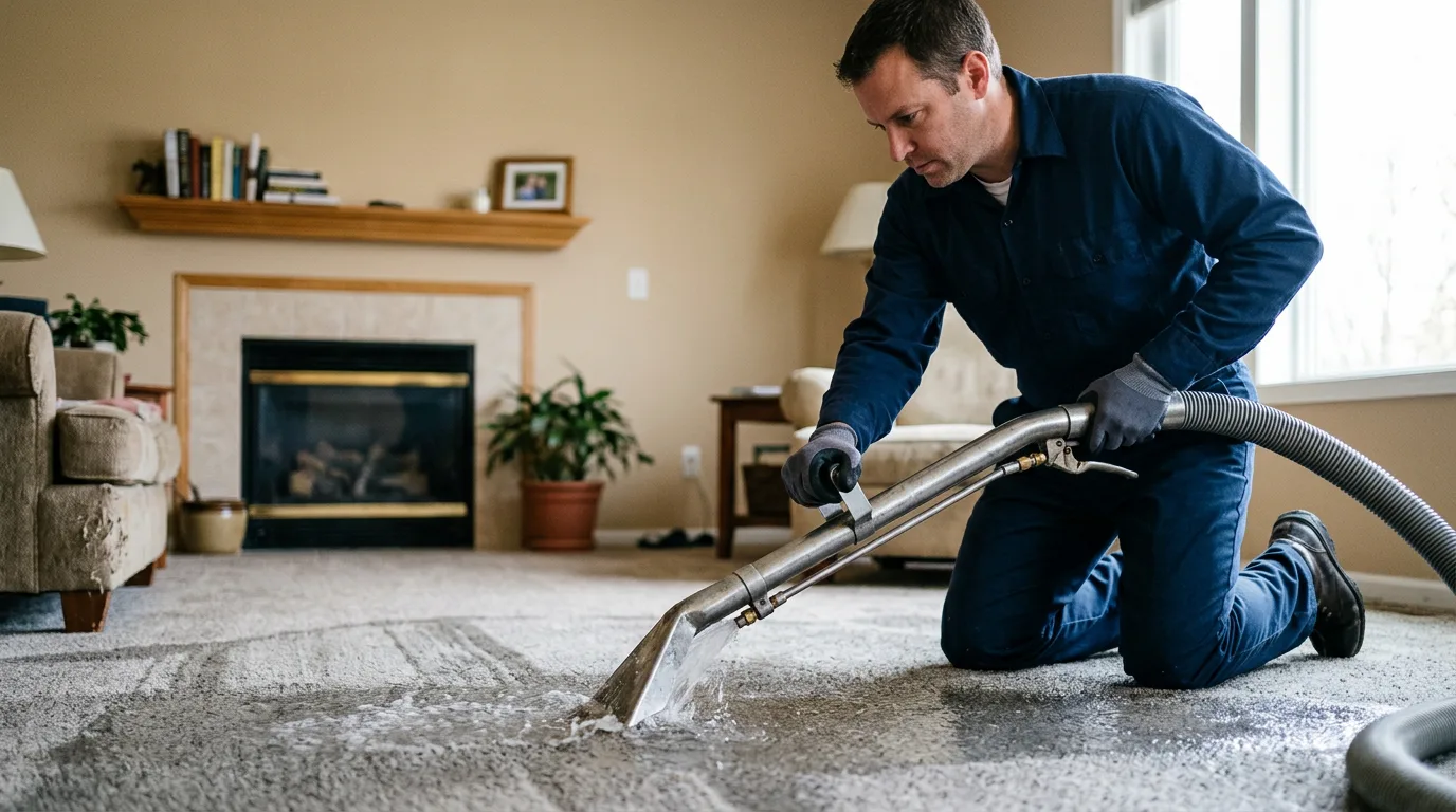 Water damage restoration technician working near Paxico, KS